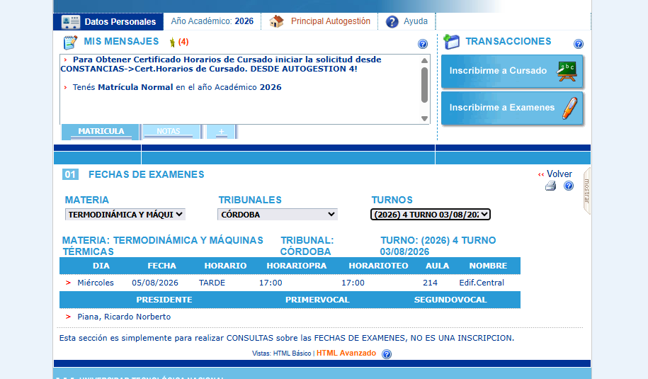 Resultado de la fecha de examen