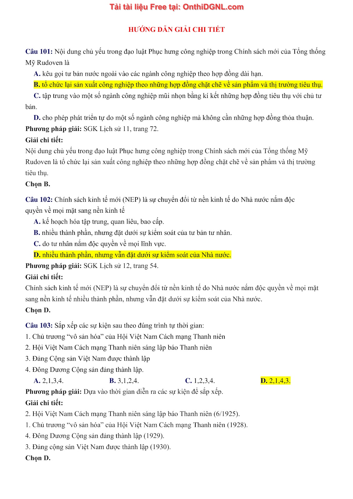 150 bài tập môn Sủ- Ôn thi ĐGNL ĐHQG HN Phần 4