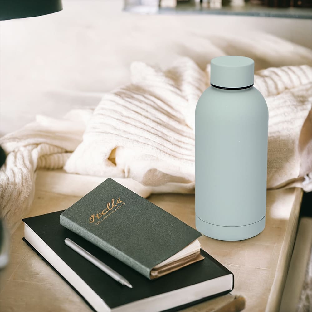 Termo de doble pared de acero inoxidable Link Life™ diseño de botella de 350 mL color gris claro