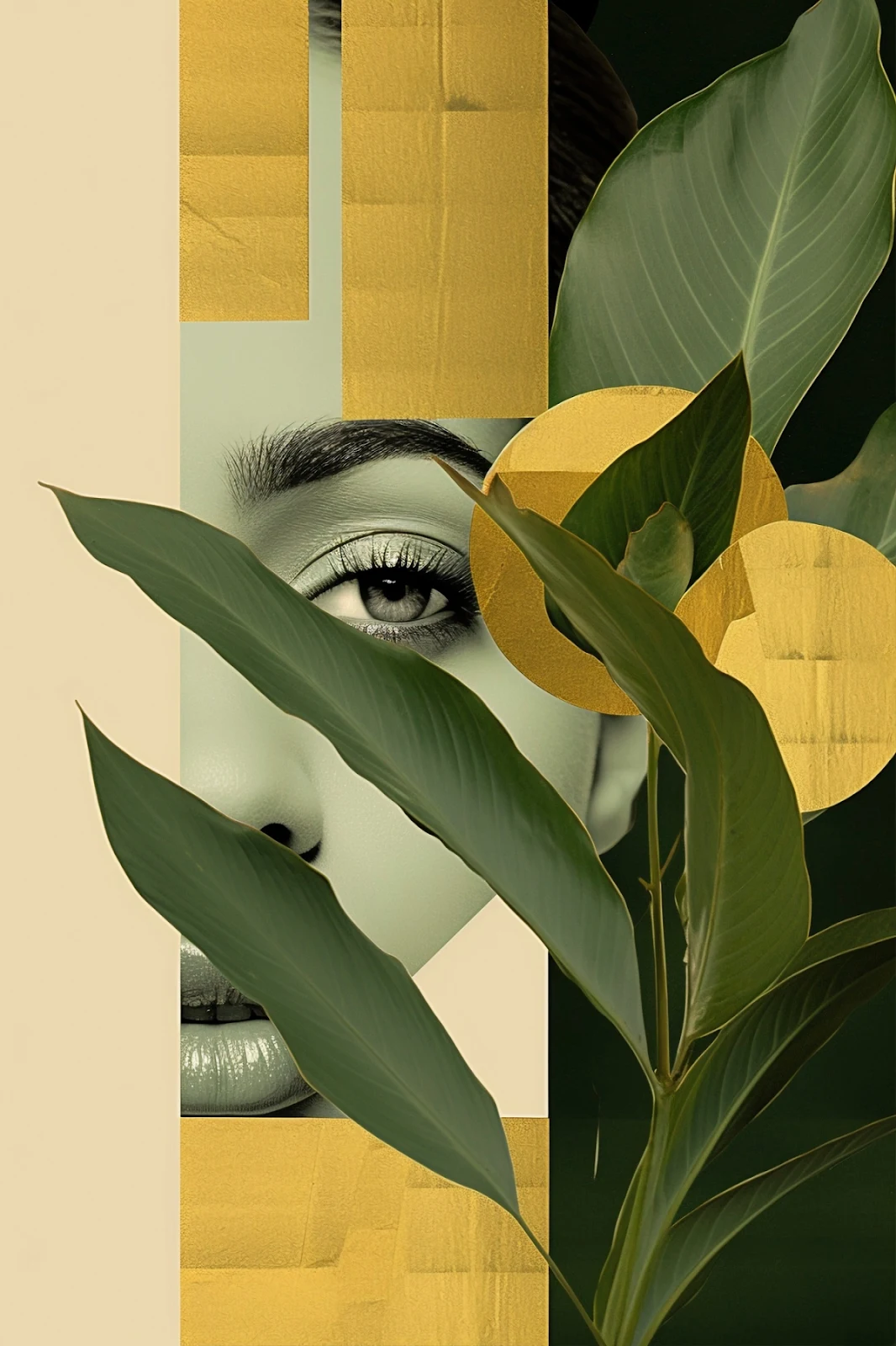 Abstract Portrait with Green Leaves - Digital Collage iPhone Wallpaper (1199x1800)