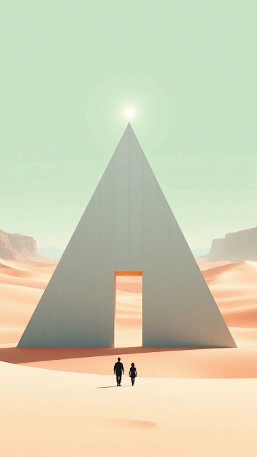 Minimalist Desert Pyramid Structure Glowing Portal - Free mobile Wallpaper