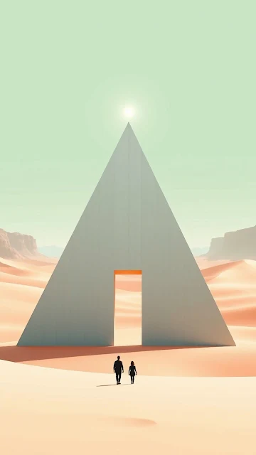 Minimalist Desert Pyramid Structure Glowing Portal