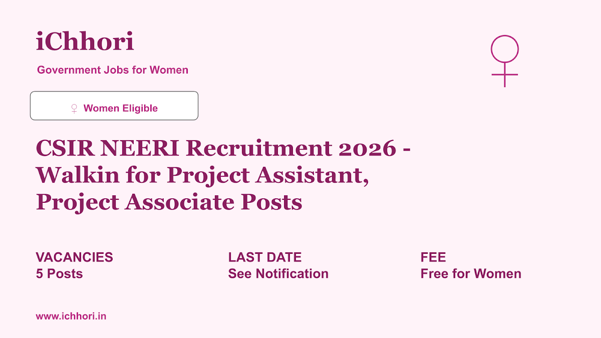 CSIR NEERI Recruitment 2026 - Walkin for Project Assistant, Project Associate Posts - iChhori