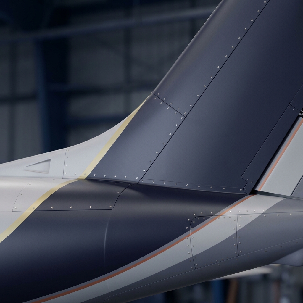 Close up of a minimalist aircraft fuselage and tail detail showing Mariners and Astros color accents mariners astros prediction full frame dark navy background