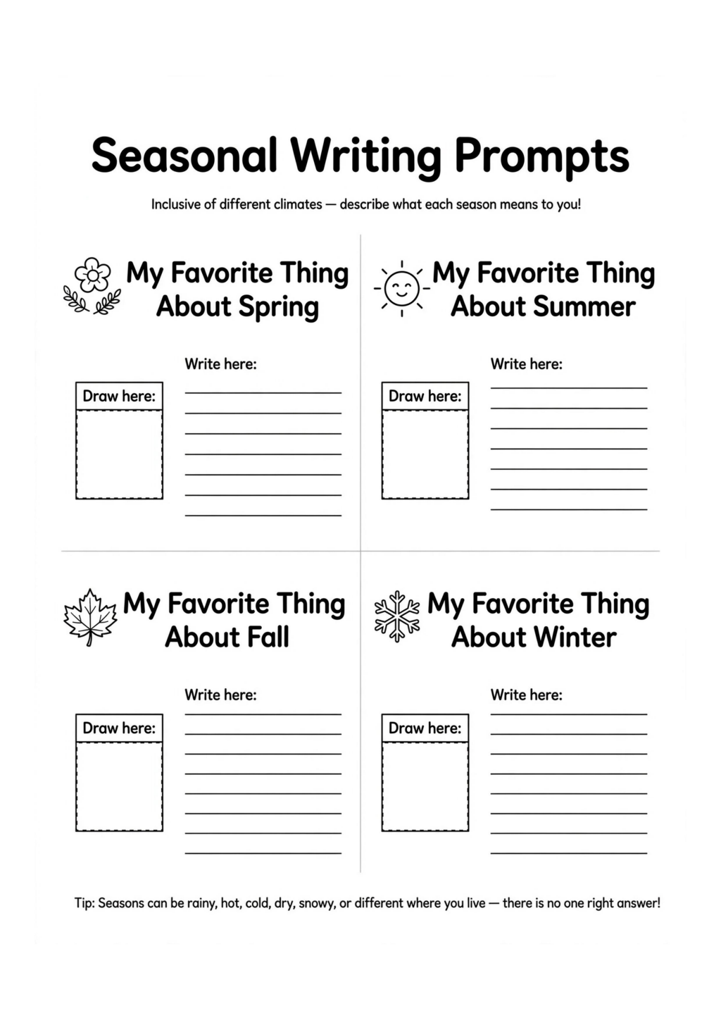 Seasonal Writing Prompts Worksheet