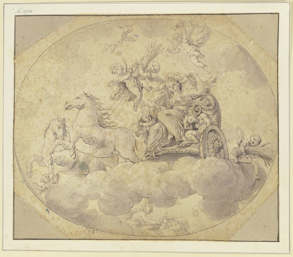 Ceres auf einem Wagen in Wolken