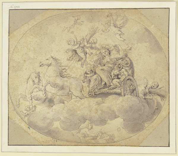 Ceres auf einem Wagen in Wolken