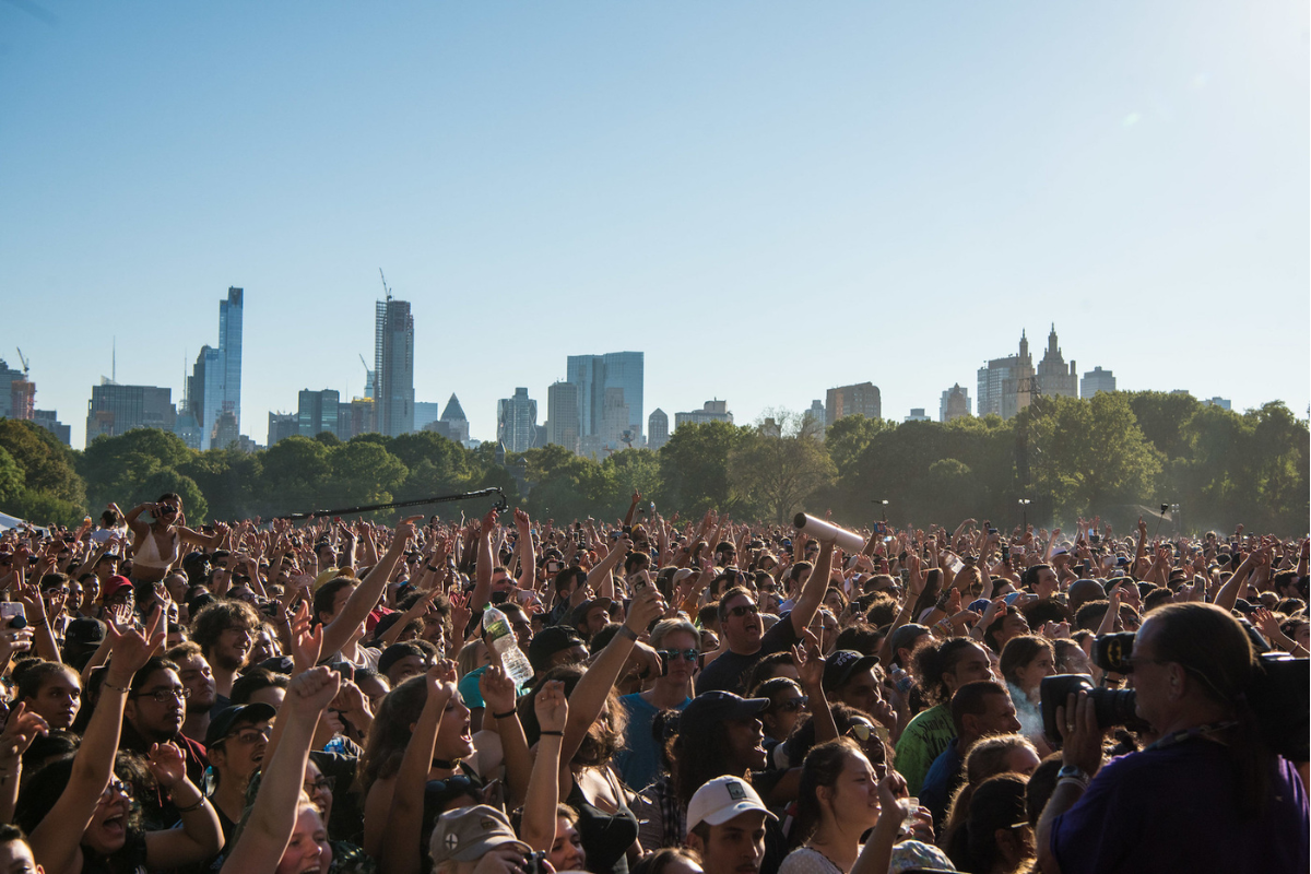 A summer crowd gathered on the Great Lawn in Central Park