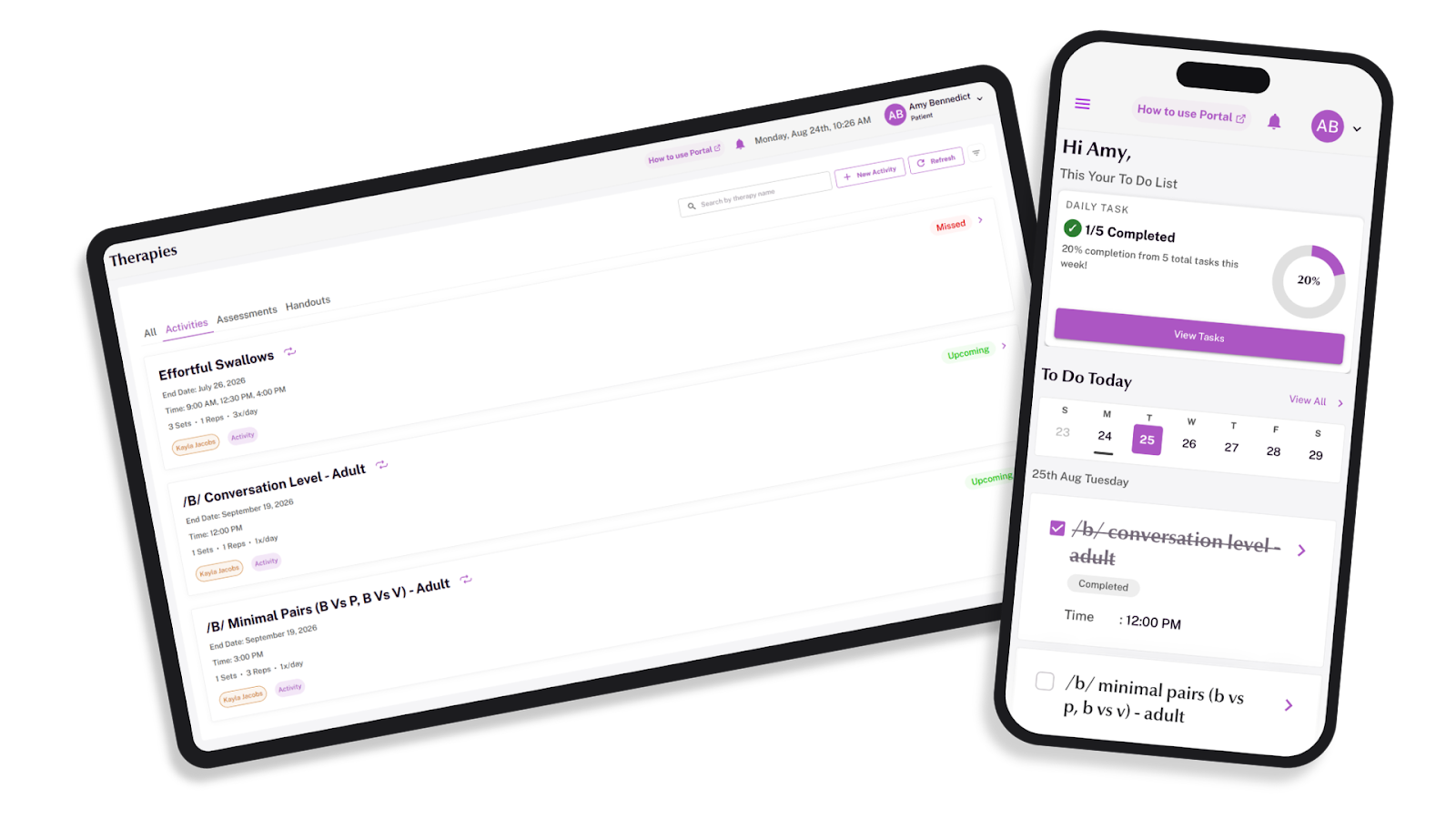 The IndiAide caregiver portal on two tablets