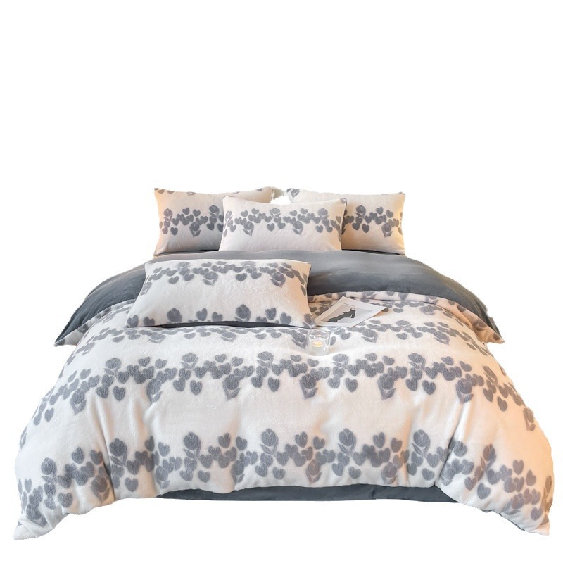 Flauschiges Bettwäsche-Set, Milchfaser-Fleece, Blumenmuster
