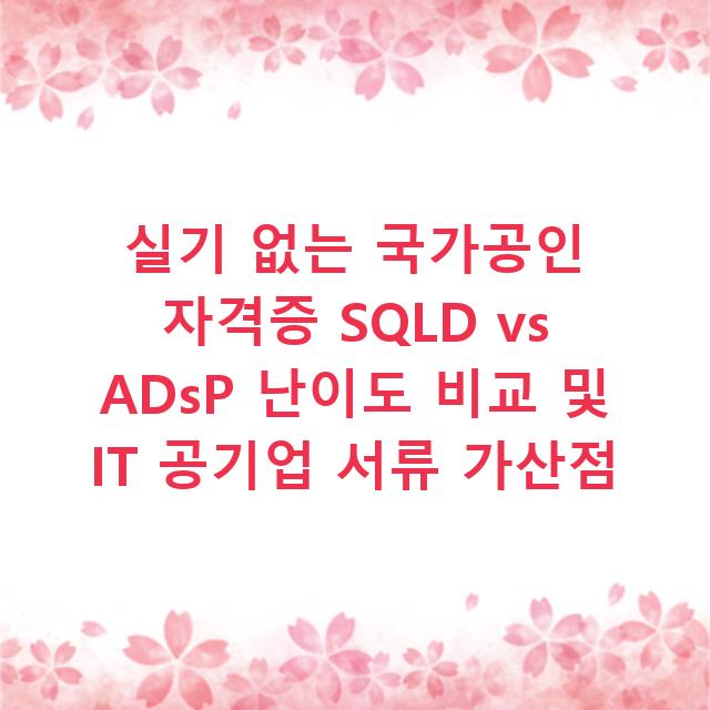 실기 없는 국가공인 자격증 SQLD vs ADsP 난이도 비교 및 IT 공기업 서류 가산점