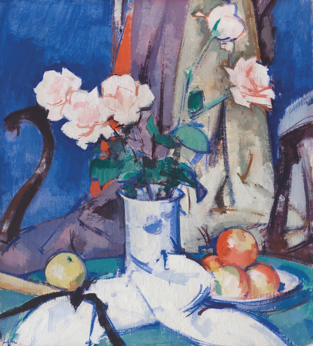 Still Life Apples and Pink Roses