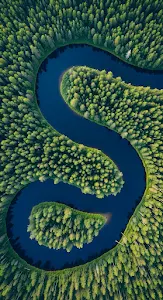 Serpentine River Winding Through Lush Green Forest