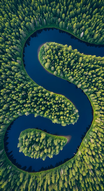 Serpentine River Winding Through Lush Green Forest - Free mobile Wallpaper