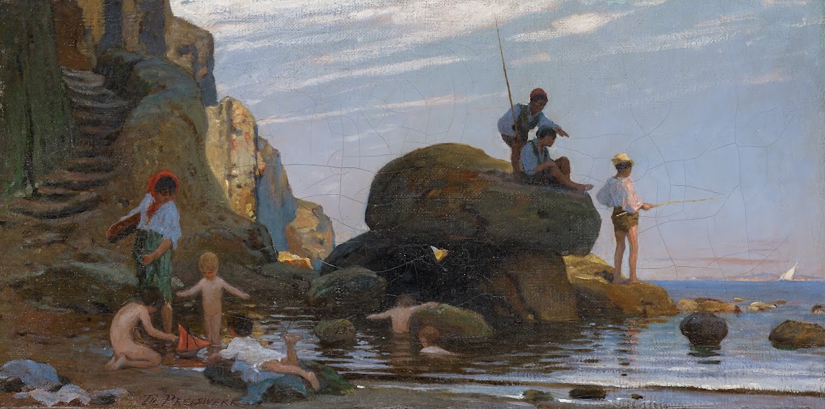 Fisherman and Bathing Children at the Sea Beach 1873