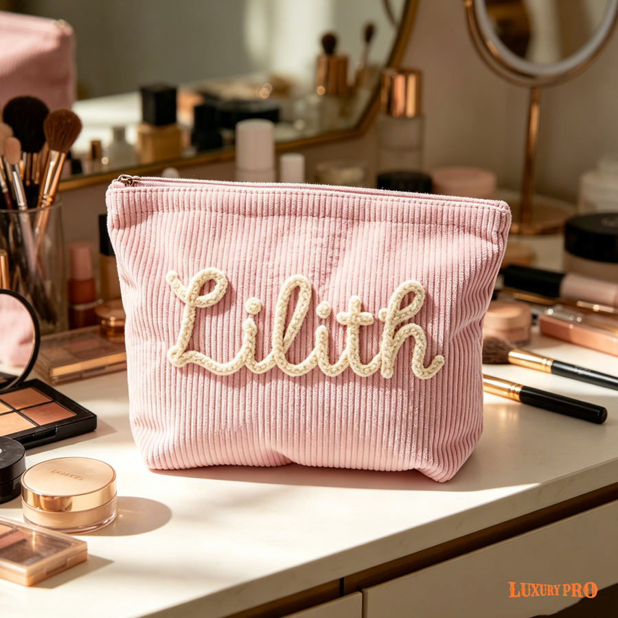 Hand Embroidered Corduroy Makeup Bag