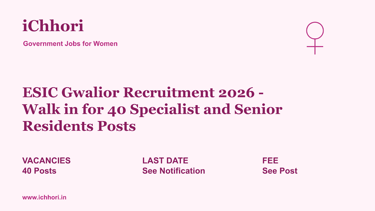 ESIC Gwalior Recruitment 2026 - Walk in for 40 Specialist and Senior Residents Posts - iChhori