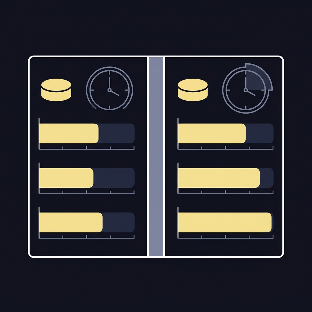 Minimalist 2D vector infographic comparing regulation only markets and full game markets with bar charts showing overtime truncation of margins in Funded Plays colors Why Playoff Hockey Markets Are Different