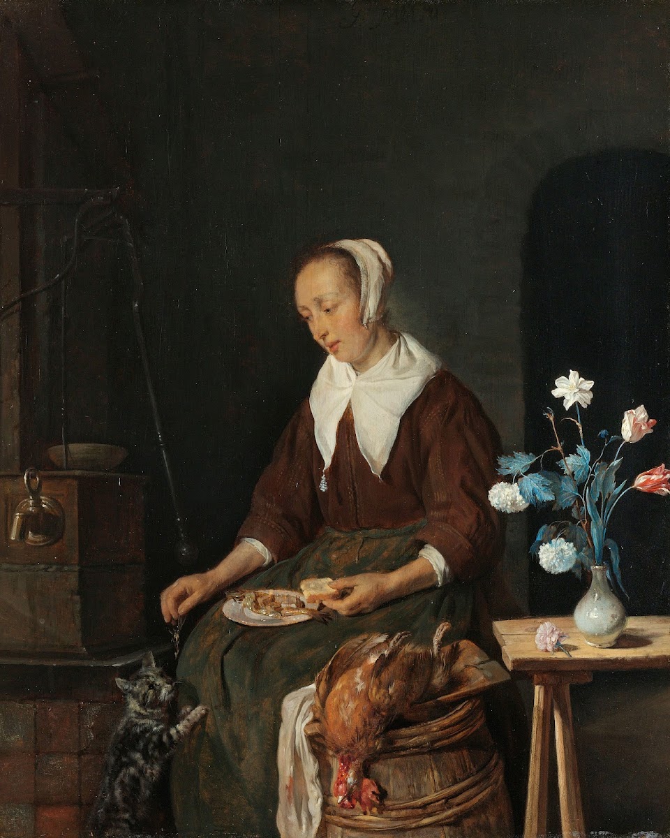 Woman Eating Known as The Cats Breakfast c 1661   c 1664