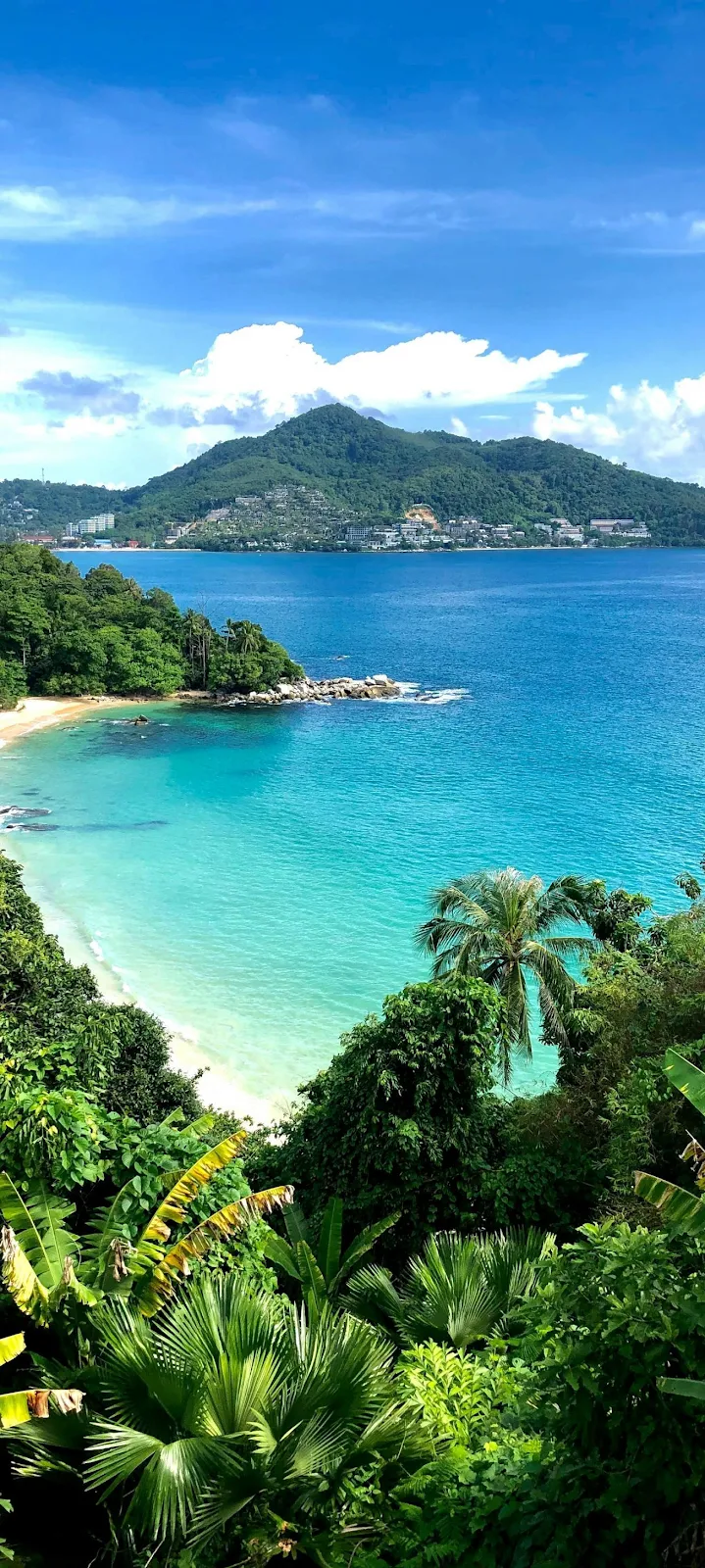 Tropical Bay Near Lush Hills - Landscape Photography Full HD iPhone Wallpaper (1309x2913)