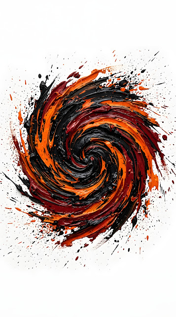 Abstract Swirl of Thick Black Red and Orange Impasto Paint - Free mobile Wallpaper