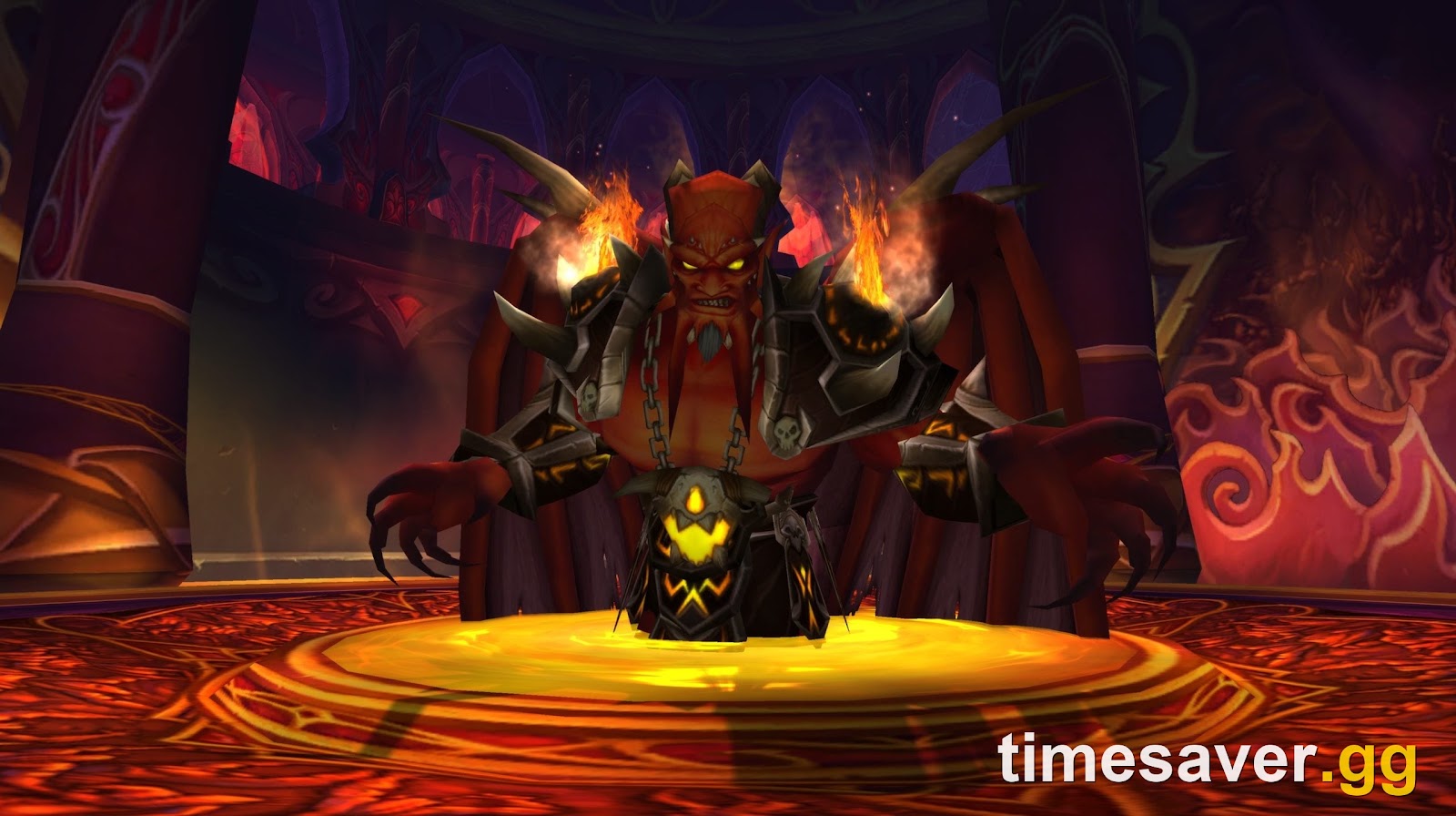 Kil'jaeden, the final boss of Sunwell Plateau, rising from his lava pit in Burning Crusade Classic