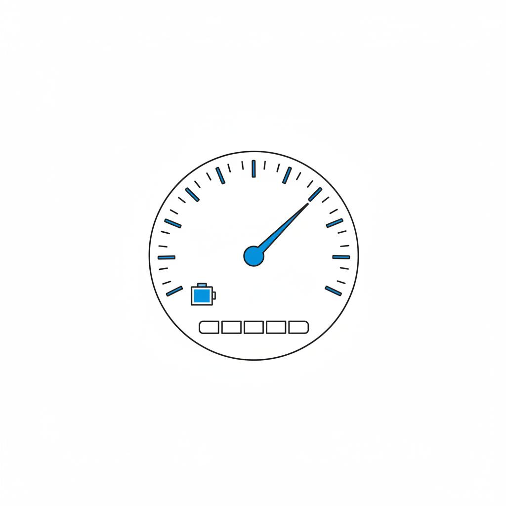 Minimalist 2D vector instrument cluster showing stylized mileage indicator and battery status icon in CarFax Deals colors porsche cayenne for sale