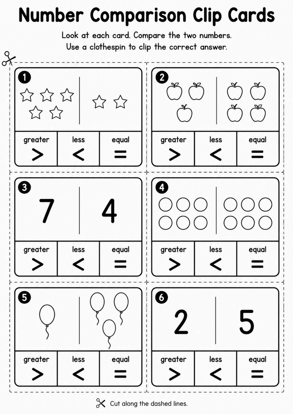 Number Comparison Clip Cards Worksheet