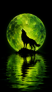 Dramatic Silhouette of Wolf Howling at a Green Sun