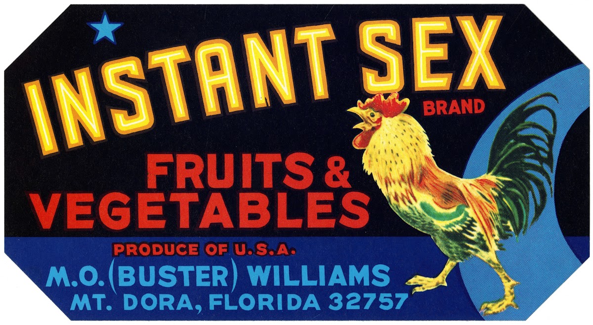 Instant Sex Brand Fruits and Vegetables Label 1930 1950