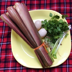 Củ niễng sau khi bóc phần vỏ sẫm màu đi, chỉ giữ lại phần bẹ lá phình ra màu trắng để chế biến.
