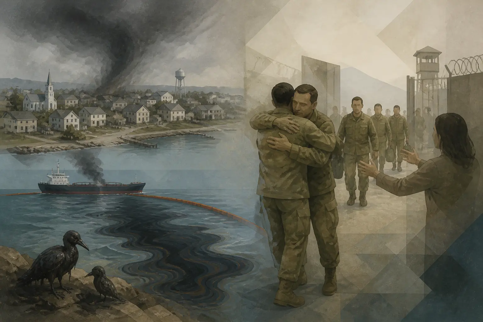 Editorial illustration for Tensions, Spill, and Hostages in the Middle East