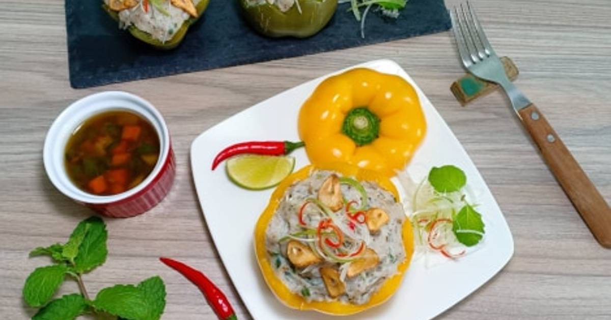 ỚT CHUÔNG NHỒI CHẢ CÁ HẤP - SỐT KIỂU NHẬT