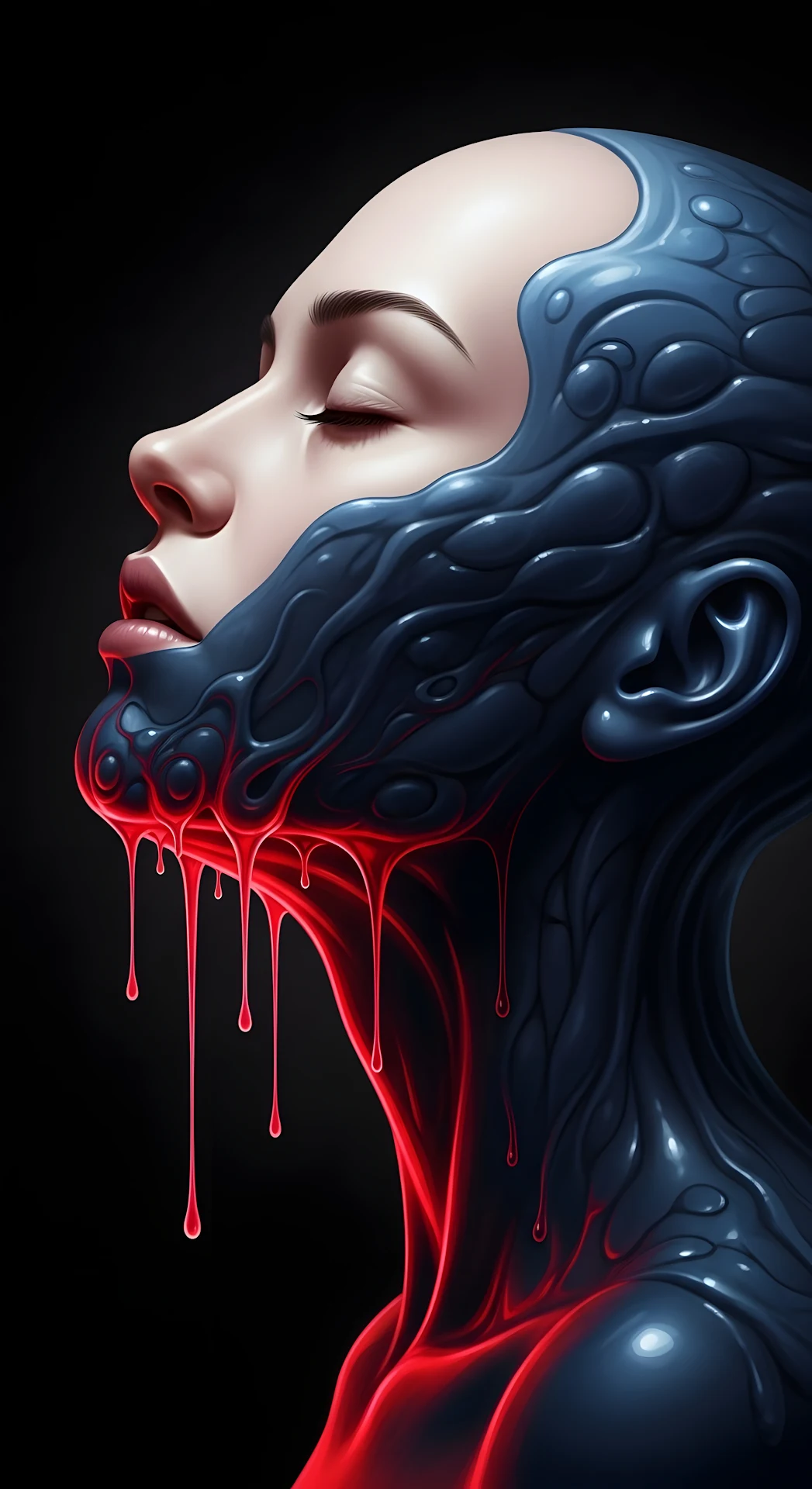 Dark Symbiote Liquid Dripping with Red Neon Glow - Free 4K mobile Wallpaper