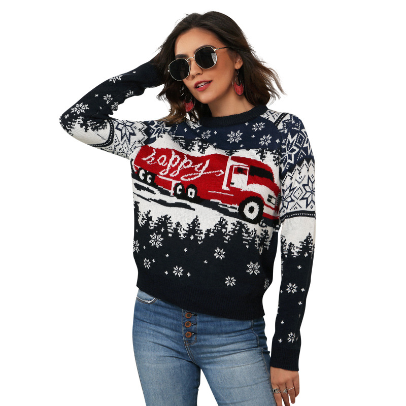 Womens knitted sweater with jacquard pattern