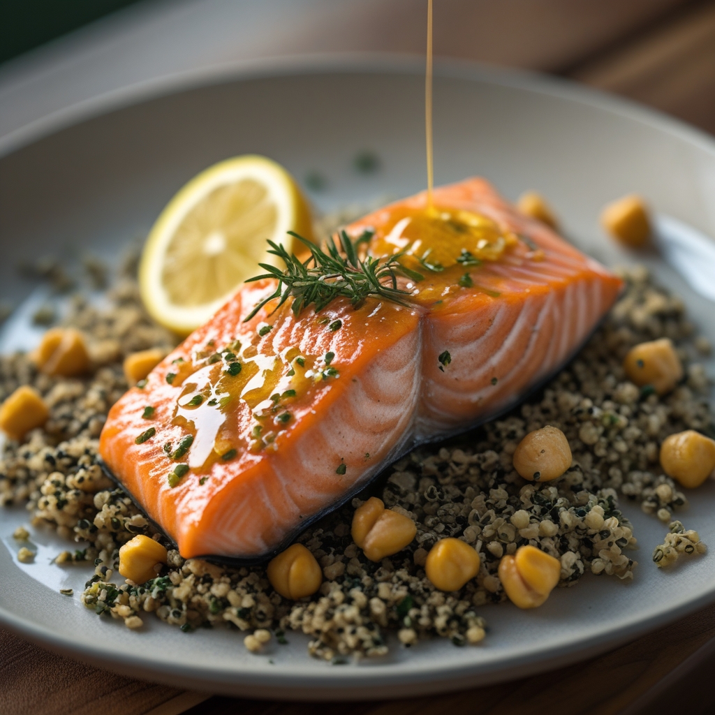 Final Lemon‑Herb Crusted Salmon with Greek Yogurt Quinoa & Roasted Chickpeas