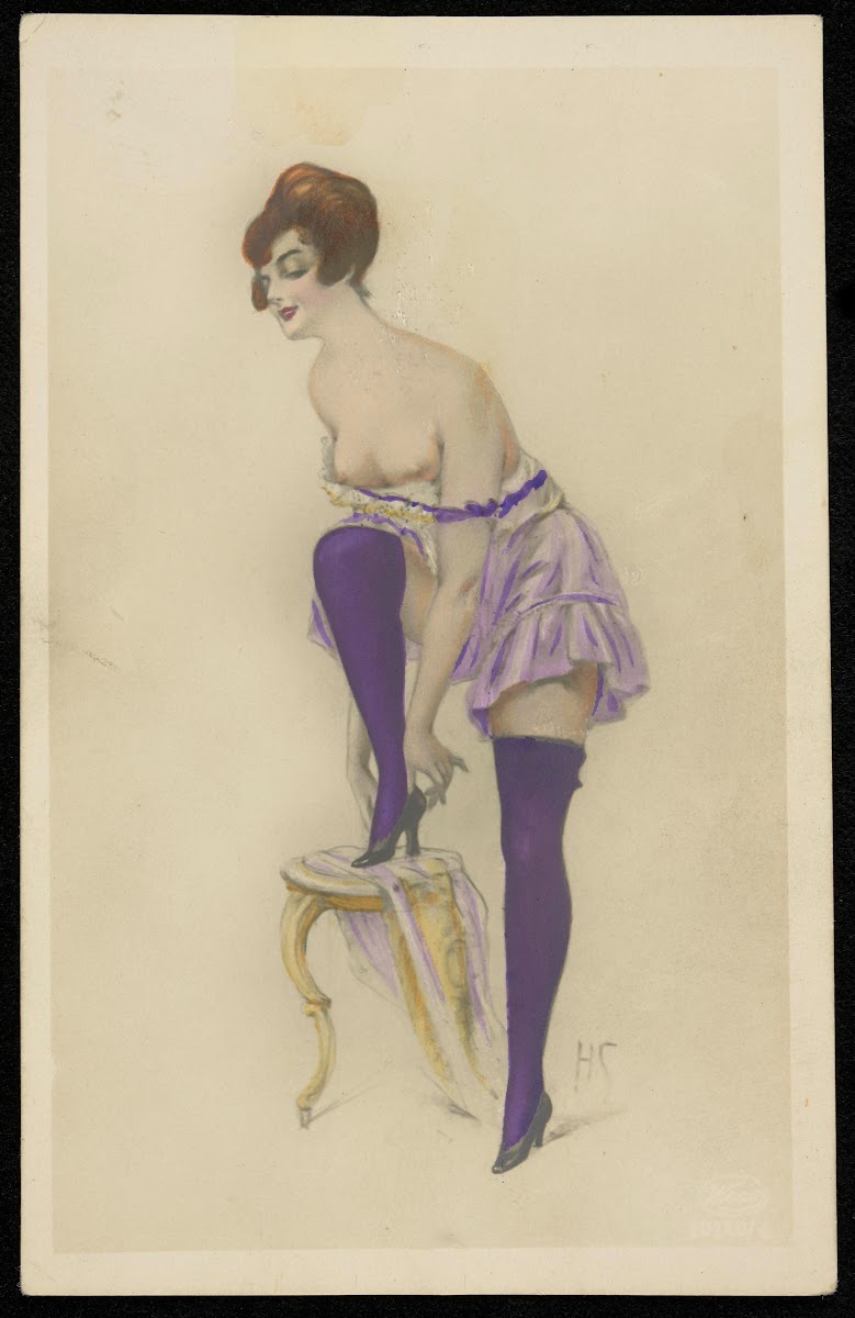 A woman in a negligee with a stool 20th century