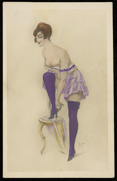 A woman in a negligee with a stool 20th century
