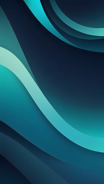 Abstract Teal and Navy Blue Layered Wave Design - Free mobile Wallpaper