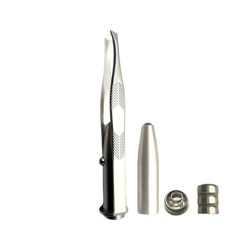 Precision eyebrow tweezers made of stainless steel with LED light