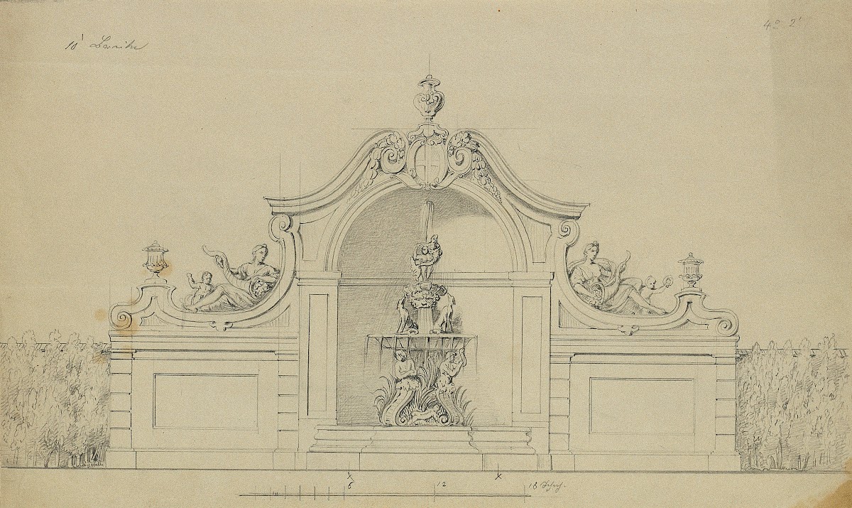 Brunnenanlage im Pfirsichgarten des Oberen Belvederes 1850