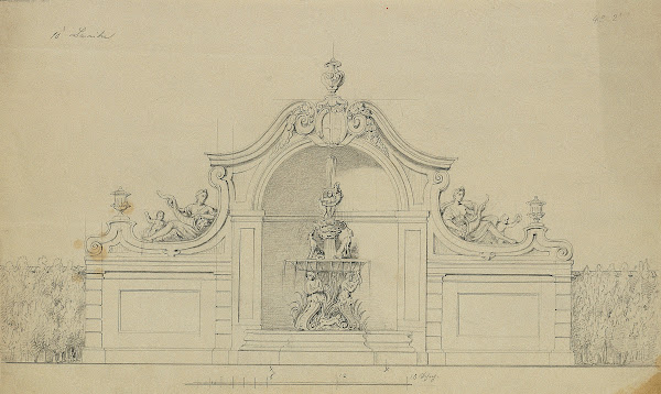 Brunnenanlage im Pfirsichgarten des Oberen Belvederes 1850