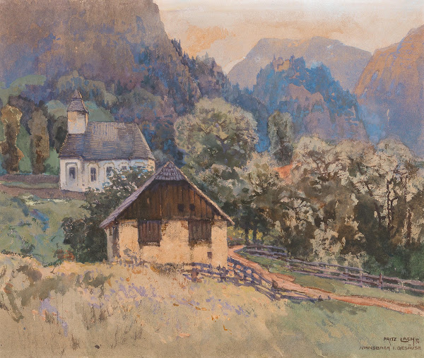 A small church and a shed in Johnsbach Gesäuse mountains 1914