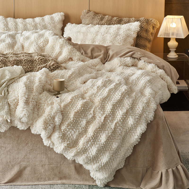 High-quality rabbit fur fleece bedding set