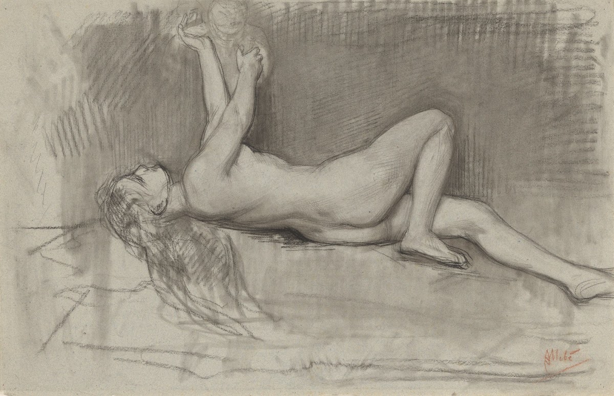 Naaktstudie van achteroverliggende vrouw 1848   1927