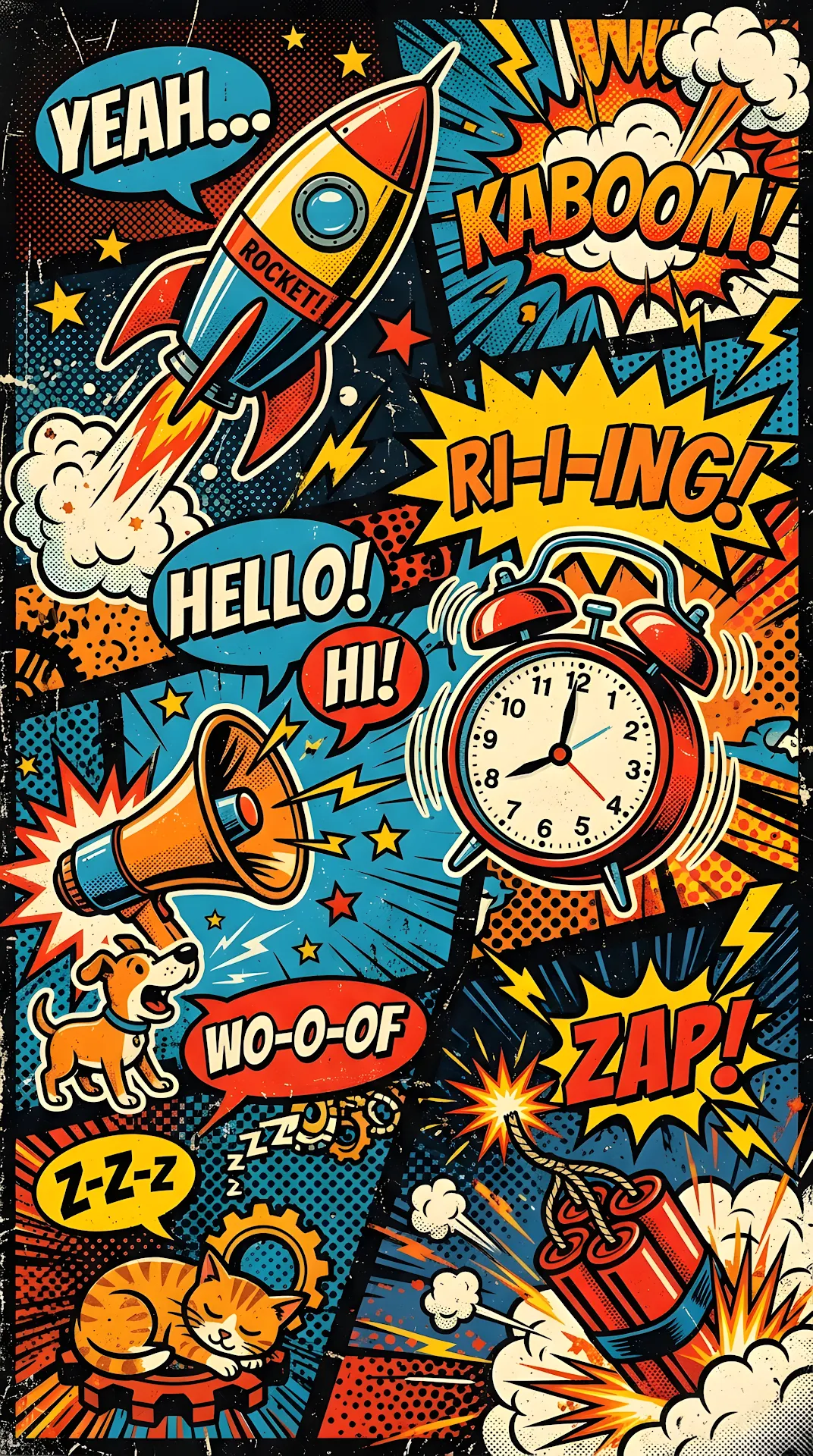 Retro Comic Book Pop Art Collage - Free 4K mobile Wallpaper
