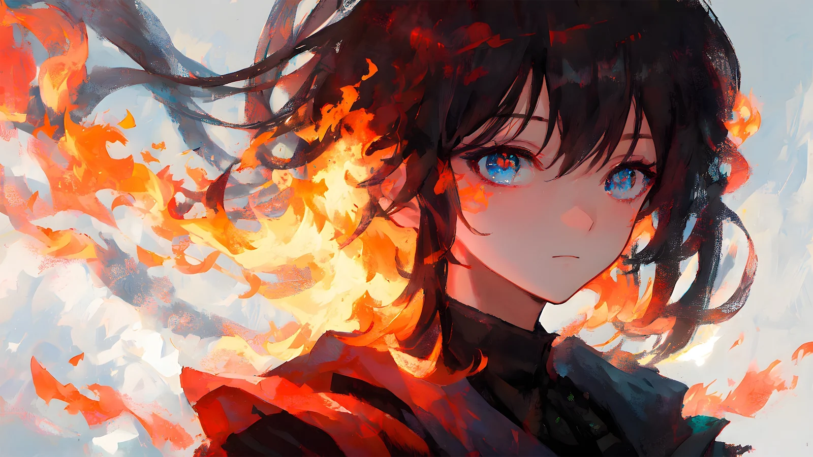 Anime, Fire, Girl, Portrait, Fantasy 4K Desktop, iPhone Wallpaper Background