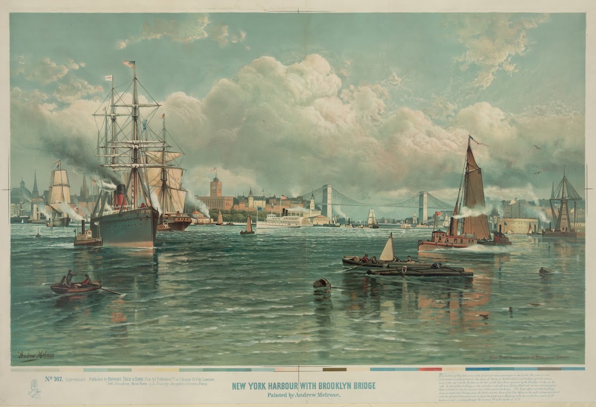 New York Harbour with Brooklyn Bridge 1887