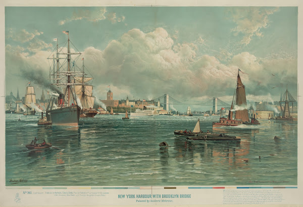 New York Harbour with Brooklyn Bridge 1887
