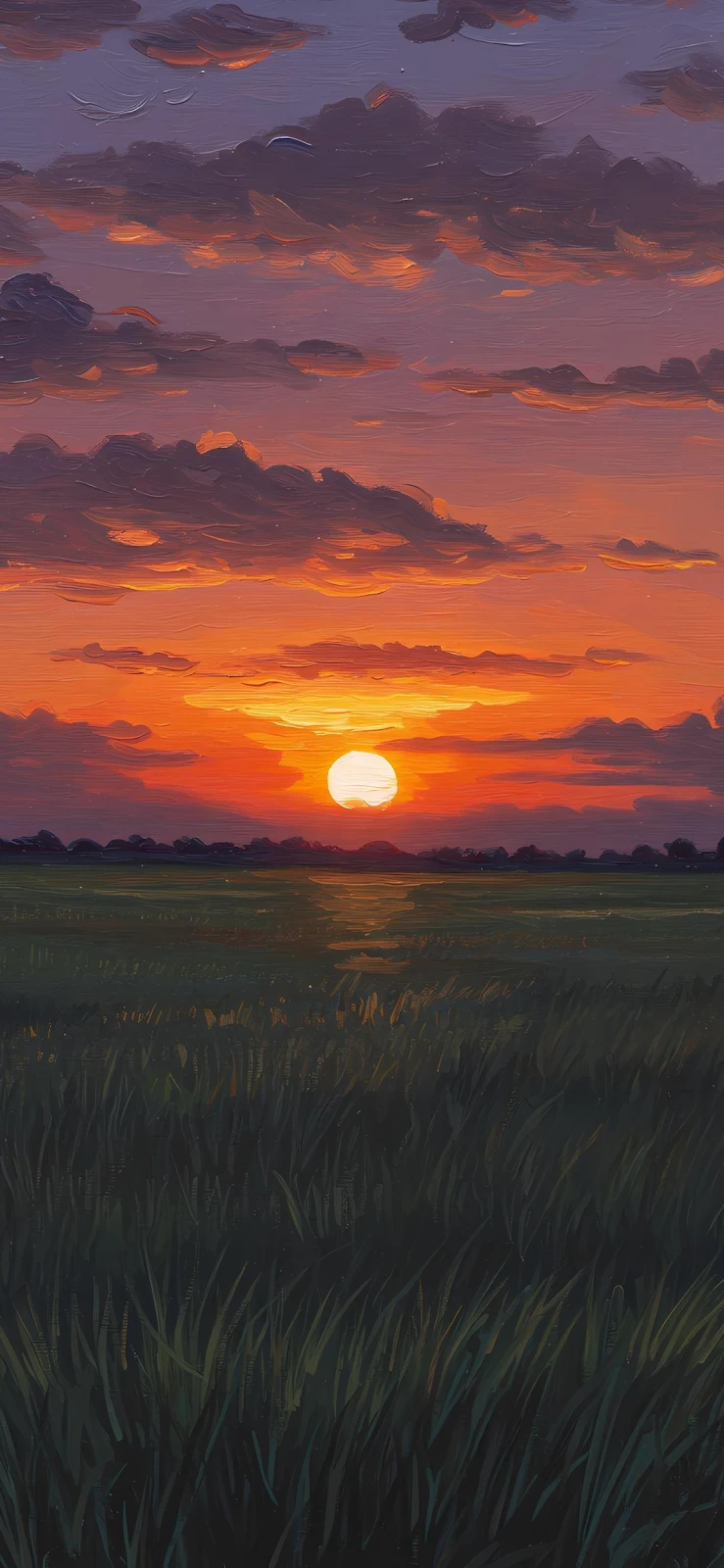 Vibrant Sunset Over Tall Grass - Impressionist Painting Full HD iPhone Wallpaper (1138x2465)